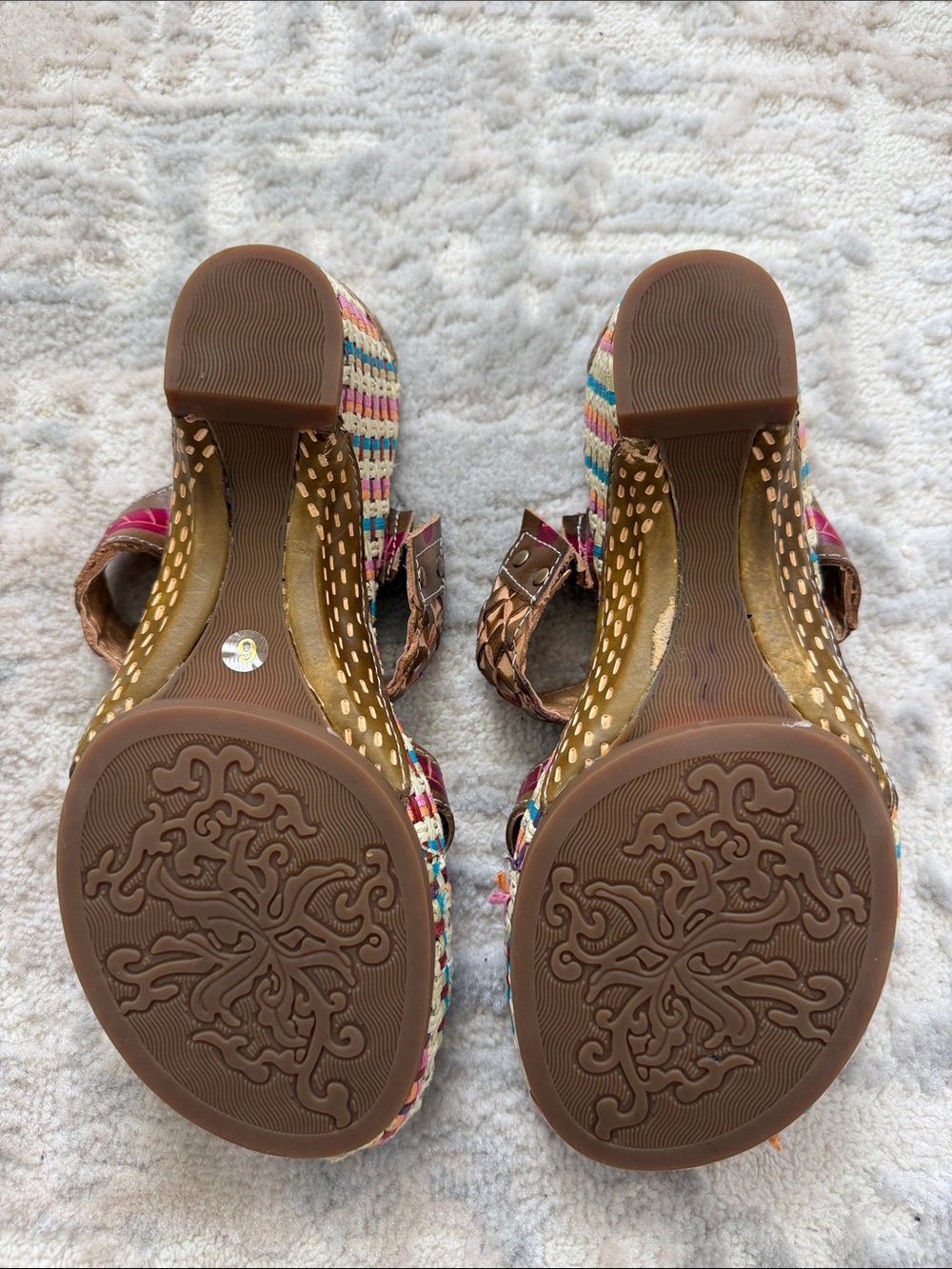 Elite Collection Women's Brown Teal Pink Wedge Sandals - Picture 6 of 8